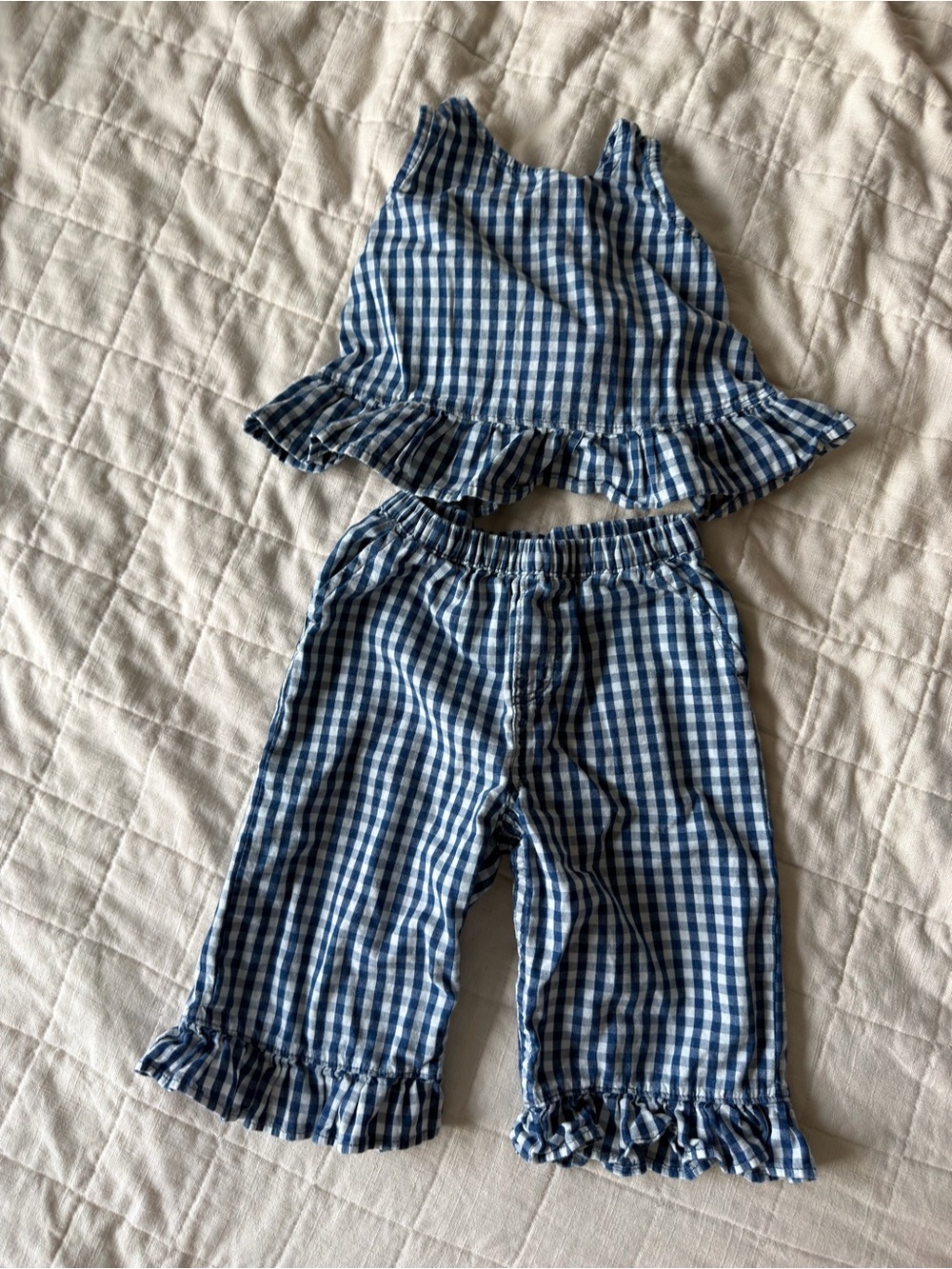 Baby Gap Gingham Denim Ruffle-Hem Outfit Set 18-24m 100% Cotton - Picture 3 of 8